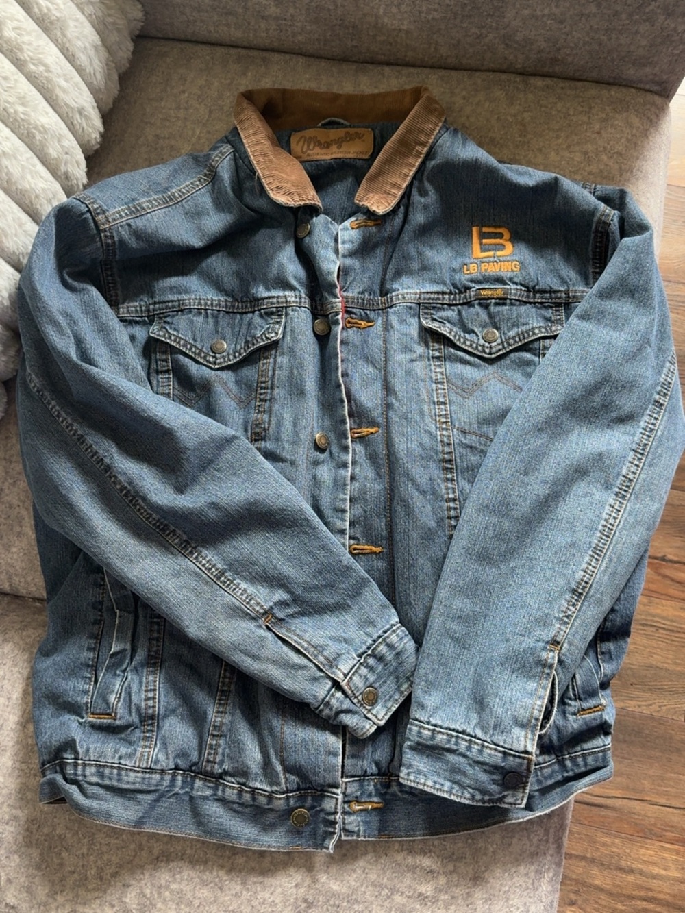 Wrangler Blue Denim Jacket with Brown Corduroy Collar